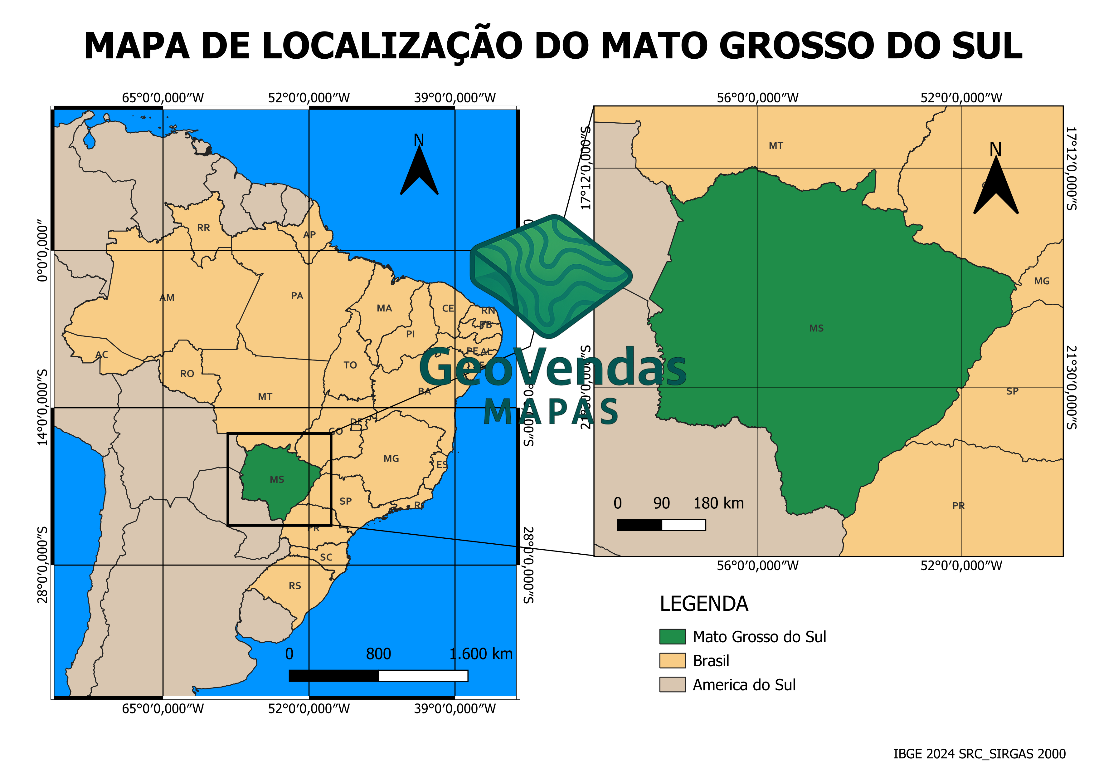 Mapa de localização do Mato Grosso do Sul